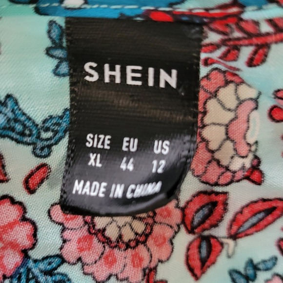 SHEIN Women XL Boho Floral Tassel Tie Tunic Top Turquoise Orange Mixed Print - Picture 6 of 9